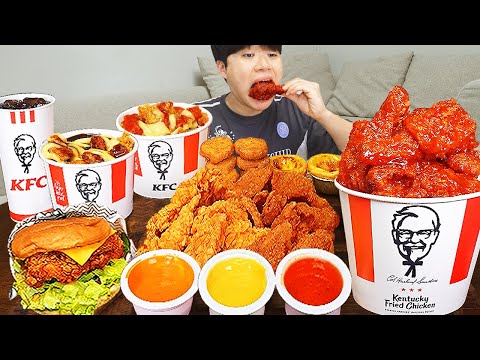 ASMR MUKBANG KFC 양념 치킨먹방! 치즈 햄버거 치즈스틱 후라이드치킨 & 레시피 CRISPY FRIED CHICKEN CHEESE BURGER EATING SOUND!