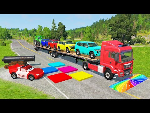 Flatbed Truck McQueen | Transportation with Truck - Pothole vs Car #02 | BeamNG.Drive Gameplay