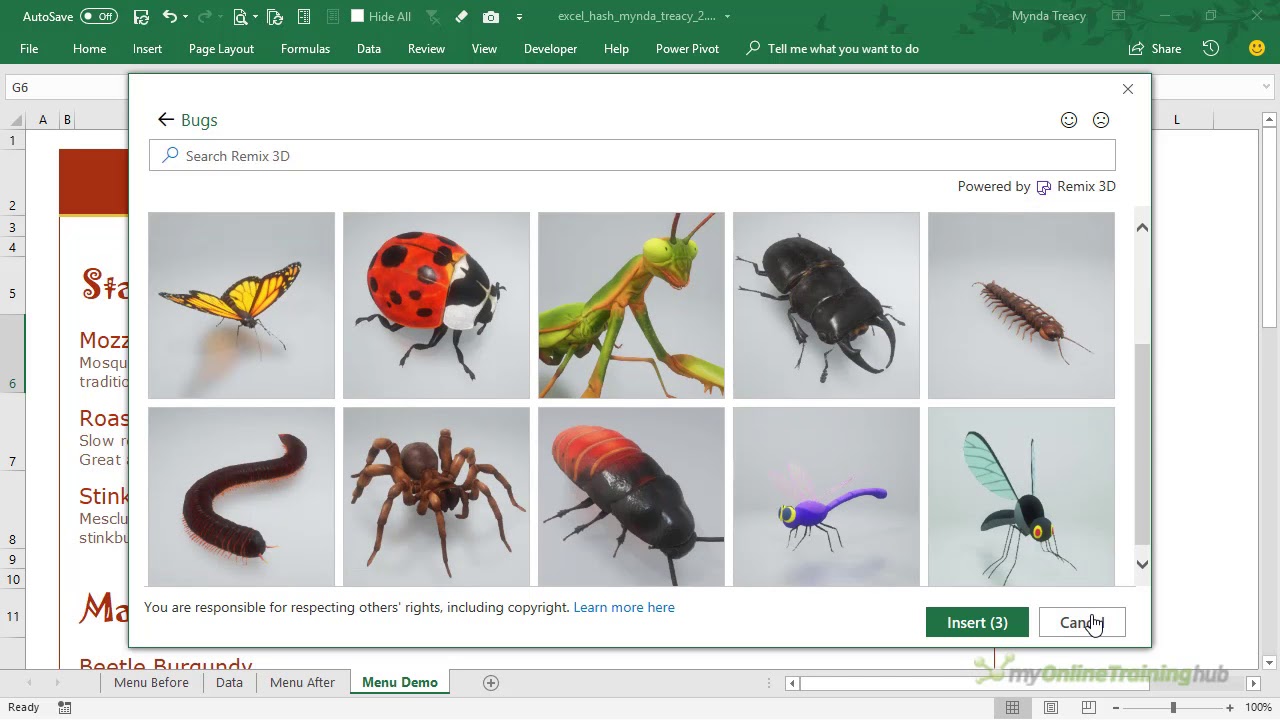 Excel Hash - Interactive Bug Menu - My Online Training Hub