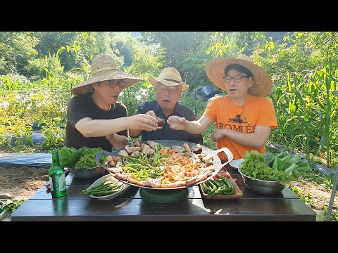 아버지와 솥뚜껑 미나리 삼겹살에 소주 한잔~! (마무리 미나리 볶음밥까지) Water parsley pork belly Mukbang / Samgyeopsal Korean Food