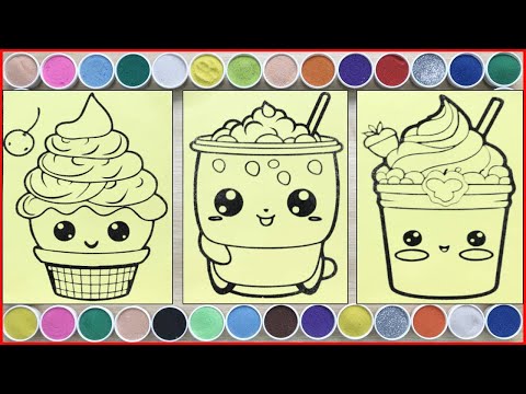 Yogurt, milk tea, ice cream sand painting satisfying - Tô màu tranh cát sữa chua, trà sữa và kem