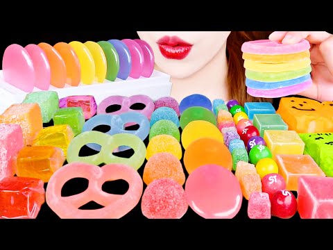 ASMR RAINBOW FOOD *GUMMY PRETZEL, RAINBOW CANDY, KOHAKUTO, PEEPS EATING SOUNDS MUKBANG 먹방 咀嚼音