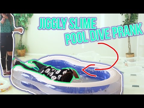 I PUSHED MY BROTHER INSIDE MY JIGGLY SLIME POOL! Slime dive prank