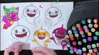 Pintando a familia do baby shark. Colorindo comigo...