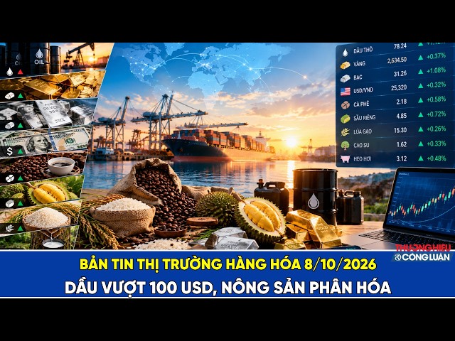 Bản tin thị trường hàng hóa ngày 8/10/2026: Dầu vượt 100 USD, nông sản phân hóa
