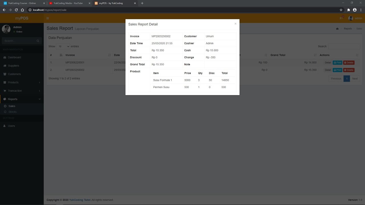 Membuat Detail Modal Popup Report Penjualan 61 Yukcoding Course 5081