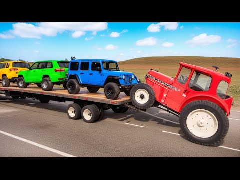 Flatbed Truck Mcqueen | Transportation with Truck - Pothole vs Car #88 - BeamNG.Drive