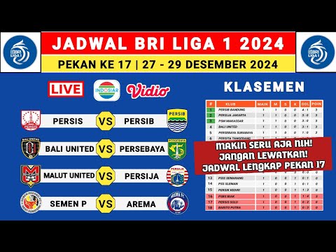 Jadwal Liga 1 2024 Pekan 17 - Persis vs Persib - Bali vs Persebaya- Liga 1 Indonesia 2024