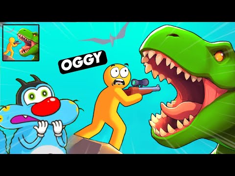 Oggy And Jack Playing dino hunter Idle Adventures Game