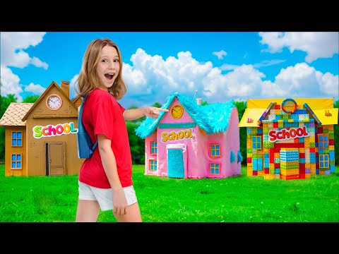 Nastya and her friends play cardboard games and challenges at school