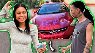 PEPA PINTO EL CARRO DE ALEGRA Y LA PEKE LE DIO CON UNA PIEDRA A CHITETV 