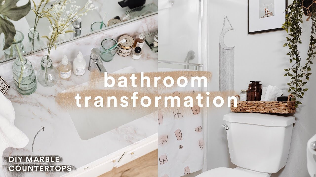 Diy bathroom makeover + $20 marble countertops Lone Fox