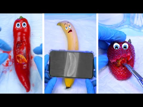 The birth of a baby in a pepper, banana and strawberry  C-section  My best operations #3