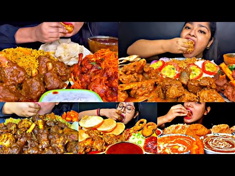 ASMR EATING SPICY MUTTON CURRY, CHICKEN CURRY, BIRYANI | BEST INDIAN FOOD MUKBANG |Foodie India|