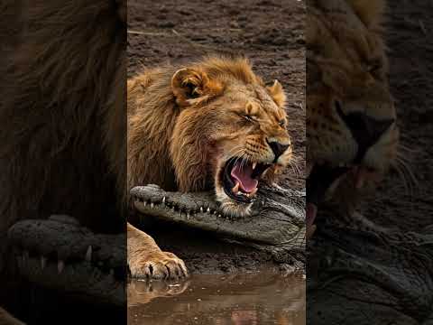 Crocodilo Captura Leão Fraco