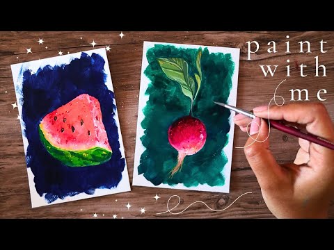 🍉✨ paint with me ✨🍅 relaxing gouache painting time-lapse