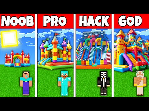 Minecraft Battle: NOOB vs PRO vs HACKER vs GOD BOUNCY CASTLE HOUSE BASE BUILD CHALLENGE in Minecraft