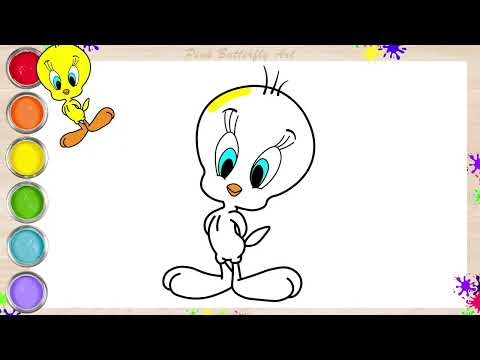 Easy Tweety Bird Drawing, Painting and Coloring for Kids & Toddlers | Easy to Draw, Paint Together