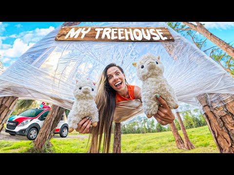 I Built a Treehouse with ONLY Plastic Wrap !