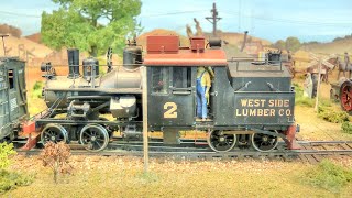 One of the best On3 scale model train dioramas with Shay, Climax and Heisler steam locomotives