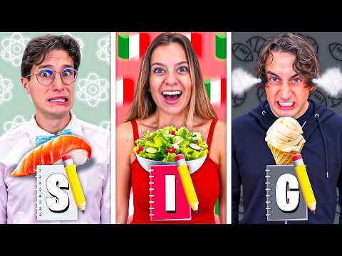 MANGIAMO SOLO CIBO DELLA PRIMA LETTERA DELLA NOSTRA MATERIA PREFERITA A SCUOLA CHALLENGE!📚