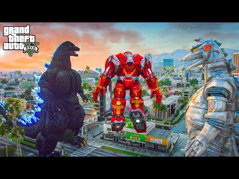 Hulk Buster & Mechagodzilla Classic vs Heisei Godzilla | Epic GTA 5 Mods Battle