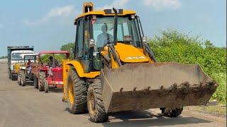 JCB 3dx | TATA 2518 Tipper | Swaraj 855 Fe | New Holland 3630 Loaded Trolly Pulling by Mahindra