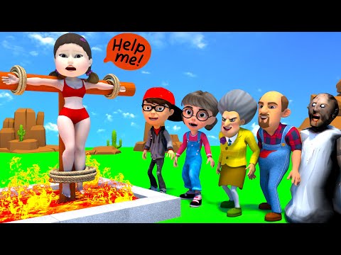 Scary Teacher 3D vs Squid Game Rescue Bikini Doll Escape From The Chain Lock 5 Times Challenge