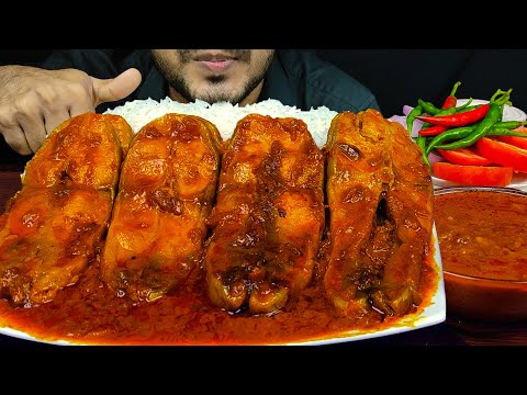 EATING FISH CURRY, CHILI, ONION, TOMATO AND RICE | FOOD EATING VIDEOS | EATING SOUNDS