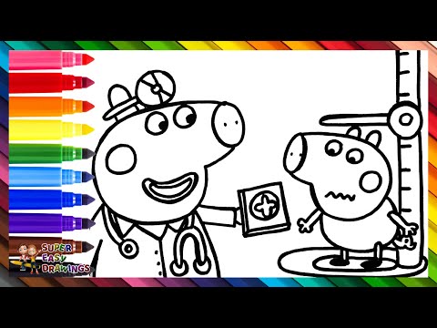 Draw and Color Peppa Pig and George Pig Playing Doctor 🐷🩺🌈 Drawings for Kids