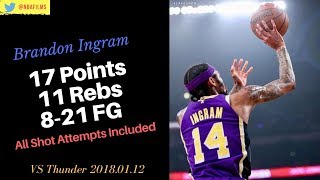 Brandon Ingram 17 Pts, 11 Rebs 8-21 FG all shot attempts included 2018.01.02 vs Thunder!