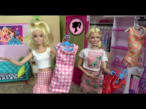 Barbie and Ken at Barbie Dream House with New Neighbors New Pool and Closet