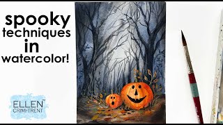 Watercolor Spooky Halloween pumpkin card