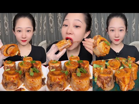 ASMR EATING SPICY BEEF BONE MARROW 🐮 | eating sounds | chinese foods Mukbang 먹방