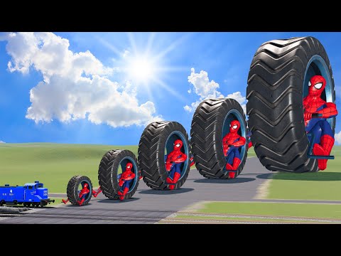 Big & Small Monowheel whith Spiderman vs Train | BeamNG.Drive