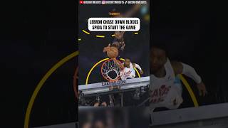 LEBRON CHASE DOWN BLOCKS SPIDA TO START THE GAME