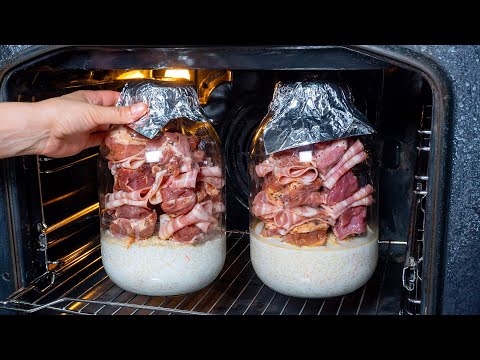 I’ve filled up the jar with rice and pork neck on sticks. A perfect dinner in the oven!