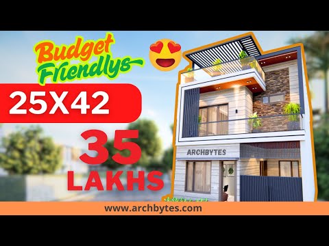 25x42 Duplex House Design 3D | 1050 Sqft | 117 Gaj  | 3 Bed Rooms | 8x13 Meters |Archbytes