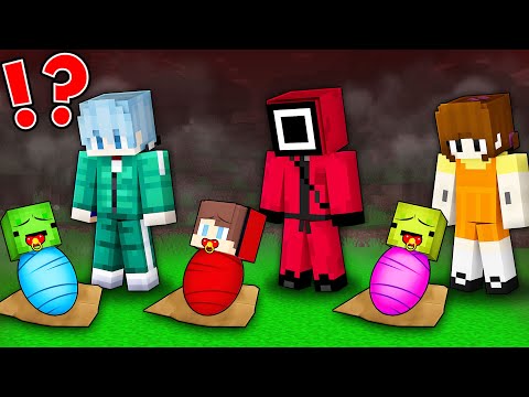 JJ, Mikey and Banana Kid Adopted by : GUARD vs PLAYER vs DOLL SQUID GAME in Minecraft Maizen!