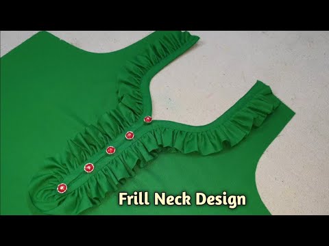 Beautiful Frill and Button Neck Design Cutting and Stitching