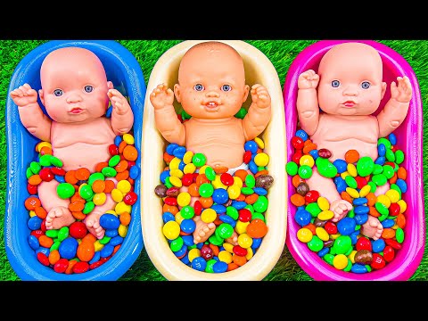 Satisfying Video l New Mixing Candy in 3 BathTubs with Magic Slime M&M's & Skittles Grid Balls ASMR