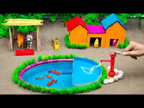 DIY Farm Diorama with house cow, barn | mini hand pump supply water for animals #10 | @DiyFarm