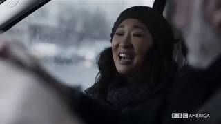Killing Eve - Eve and Konstatin laughing in the car - S01E8