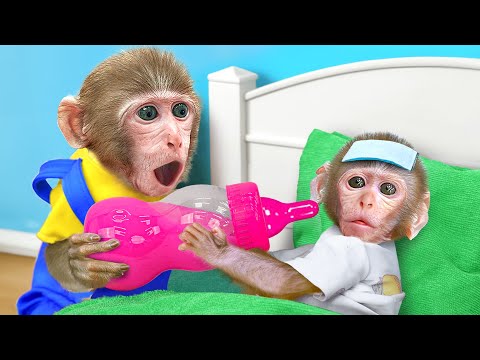 KiKi Monkey pretend Good Brother Take Care of Little Baby by Milk Bottle | KUDO ANIMAL KIKI