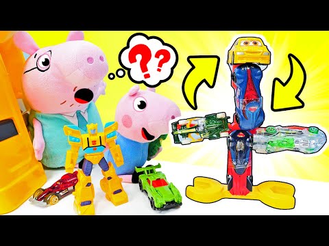 Transformer aus Spielzeugautos. Spielzeug Video mit Peppa Wutz und Schorsch