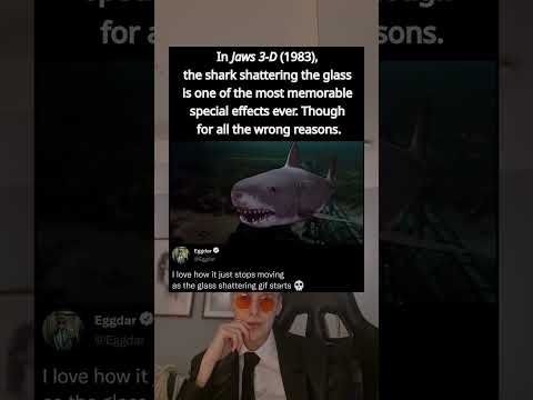 In Jaws 3-D (1983), the shark shattering the glass is one of the most memorable special effects