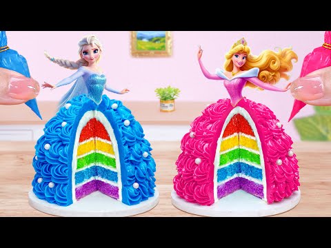 Princess Elsa & Aurora Cake Ideas💕Beautiful Miniature Rainbow Princess Cake Decorating ✨Mini Cakes