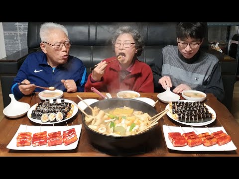 1분 뚝딱 김치 치즈 김밥 만들기 (어묵탕, 떡꼬치, 김밥먹방) kimchi cheese kimbap mukbang asmr / korean kimbap recipes