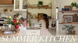 SUMMER KITCHEN DECORATING IDEAS | Shelf Styling, Patriotic Centerpiece, Baking Zucchini Muffins