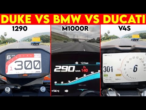 DUKE 1290 VS DUCATI V4S VS BMW M1000R | 0 TO 300 | TOPSPEED CLOSE BATTLE !!!